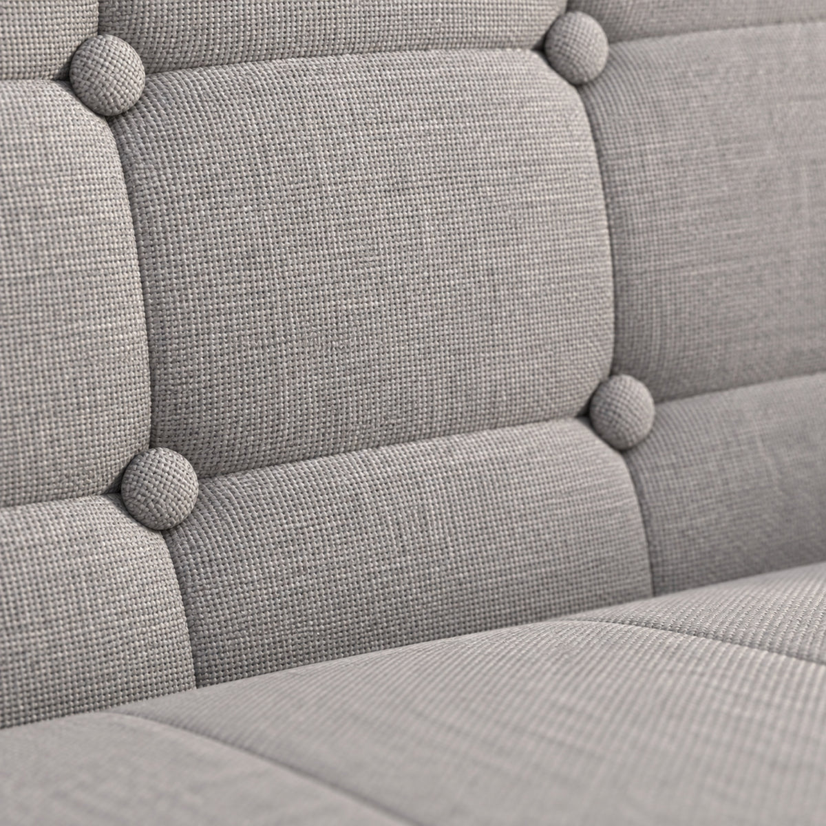 Canapé enfant 2 places en tissu gris, structure bois, gros plan sur la matière