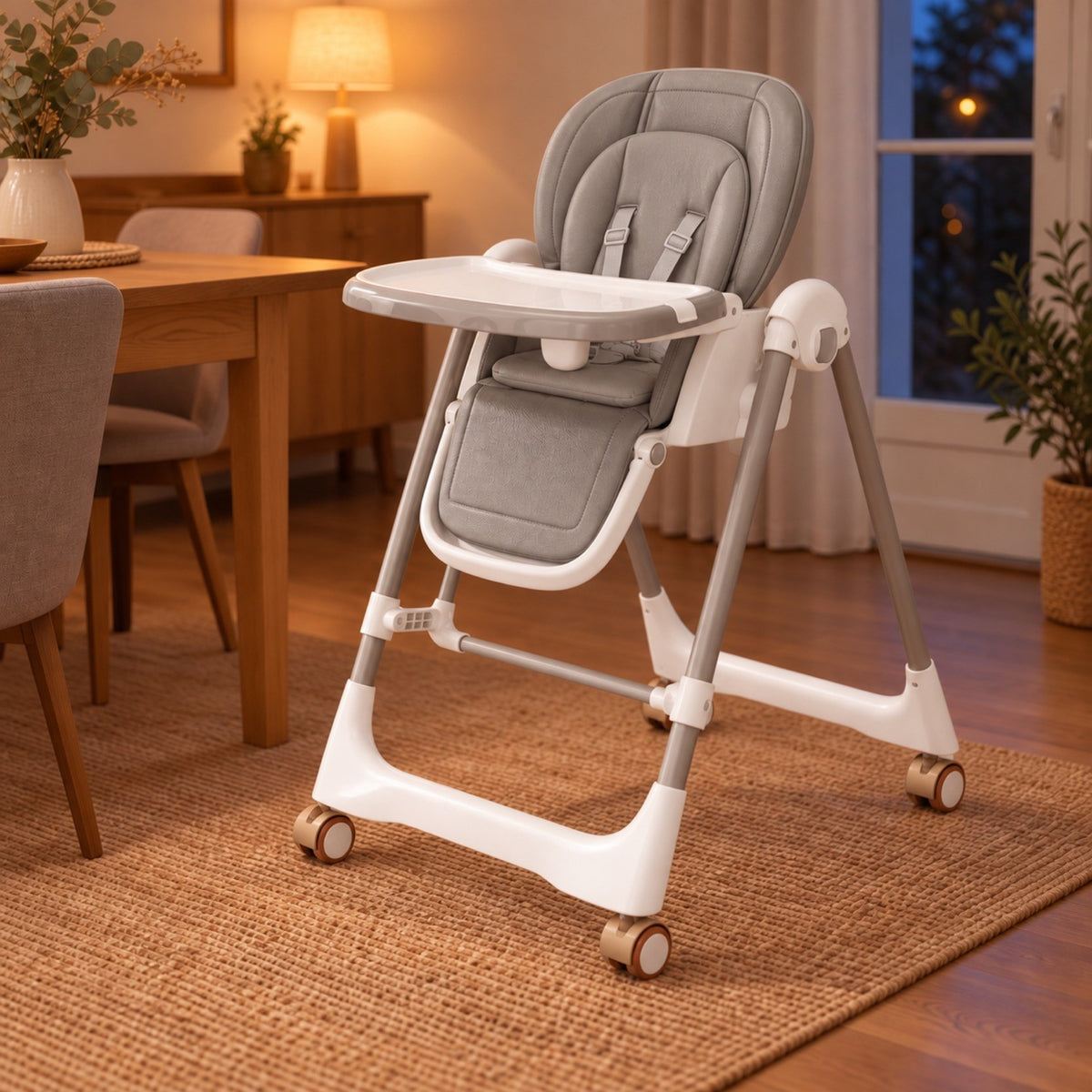 Chaise haute évolutive 2 en 1, avec bascule bébé – coloris gris