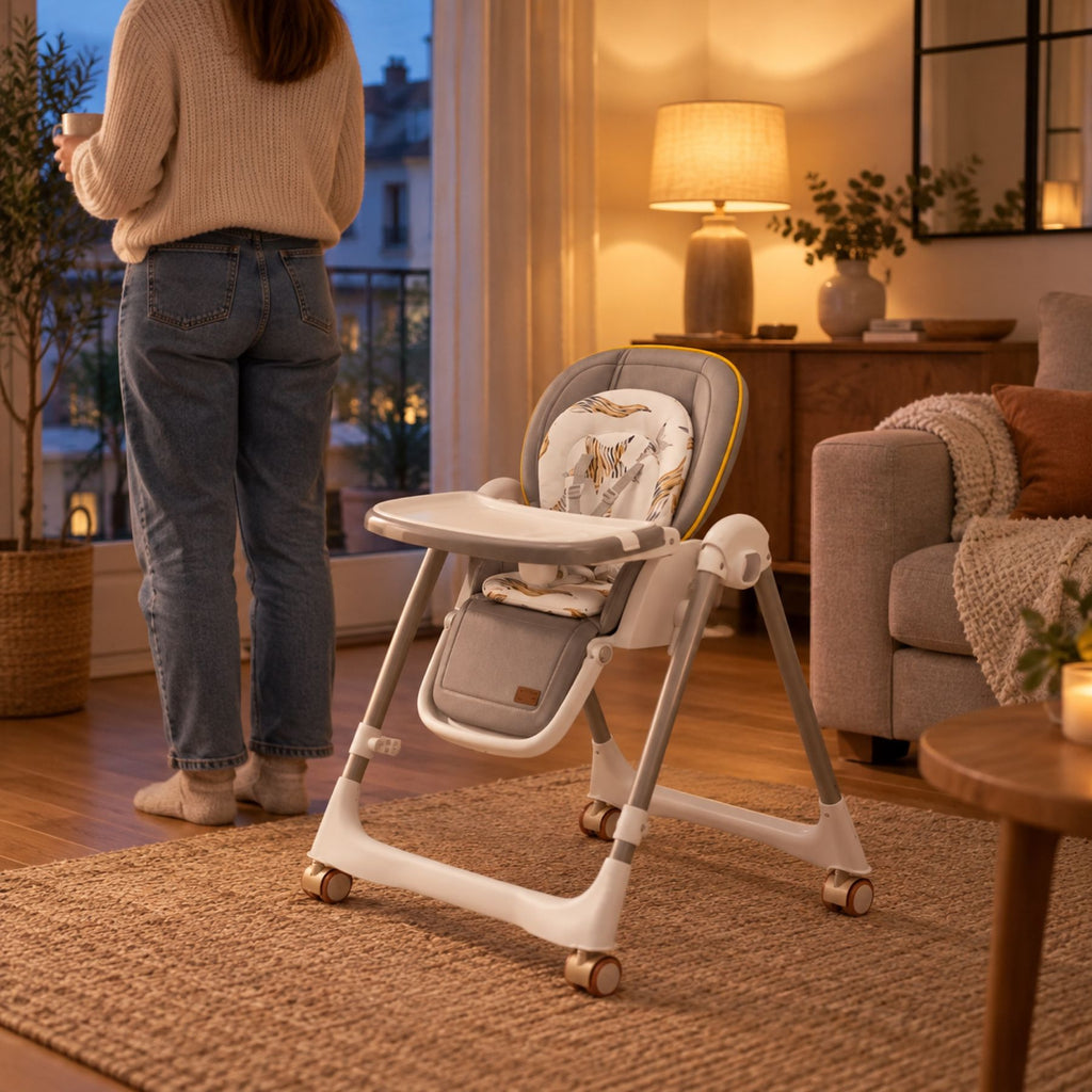 Chaise haute évolutive 2 en 1, avec bascule bébé – en situation