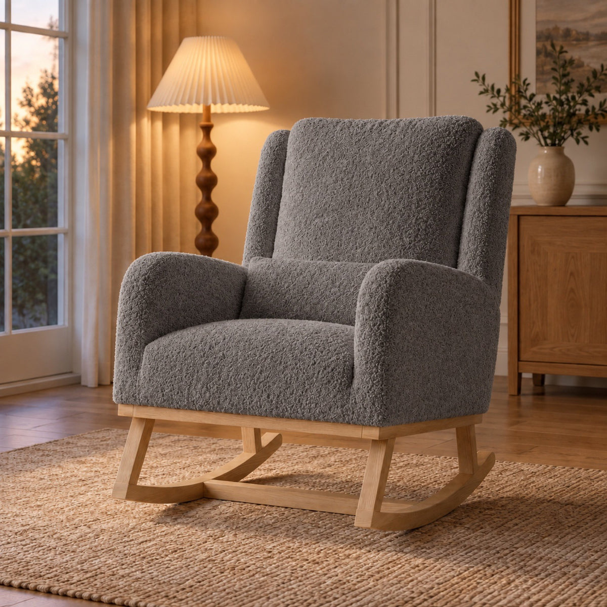 Chaise rocking chair confortable, dossier haut – coloris teddy gris