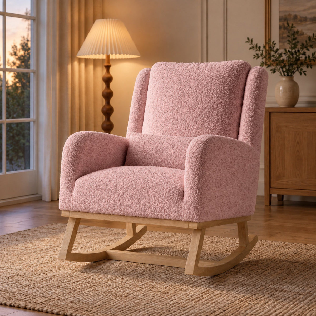 Chaise rocking chair confortable, dossier haut – coloris teddy rose