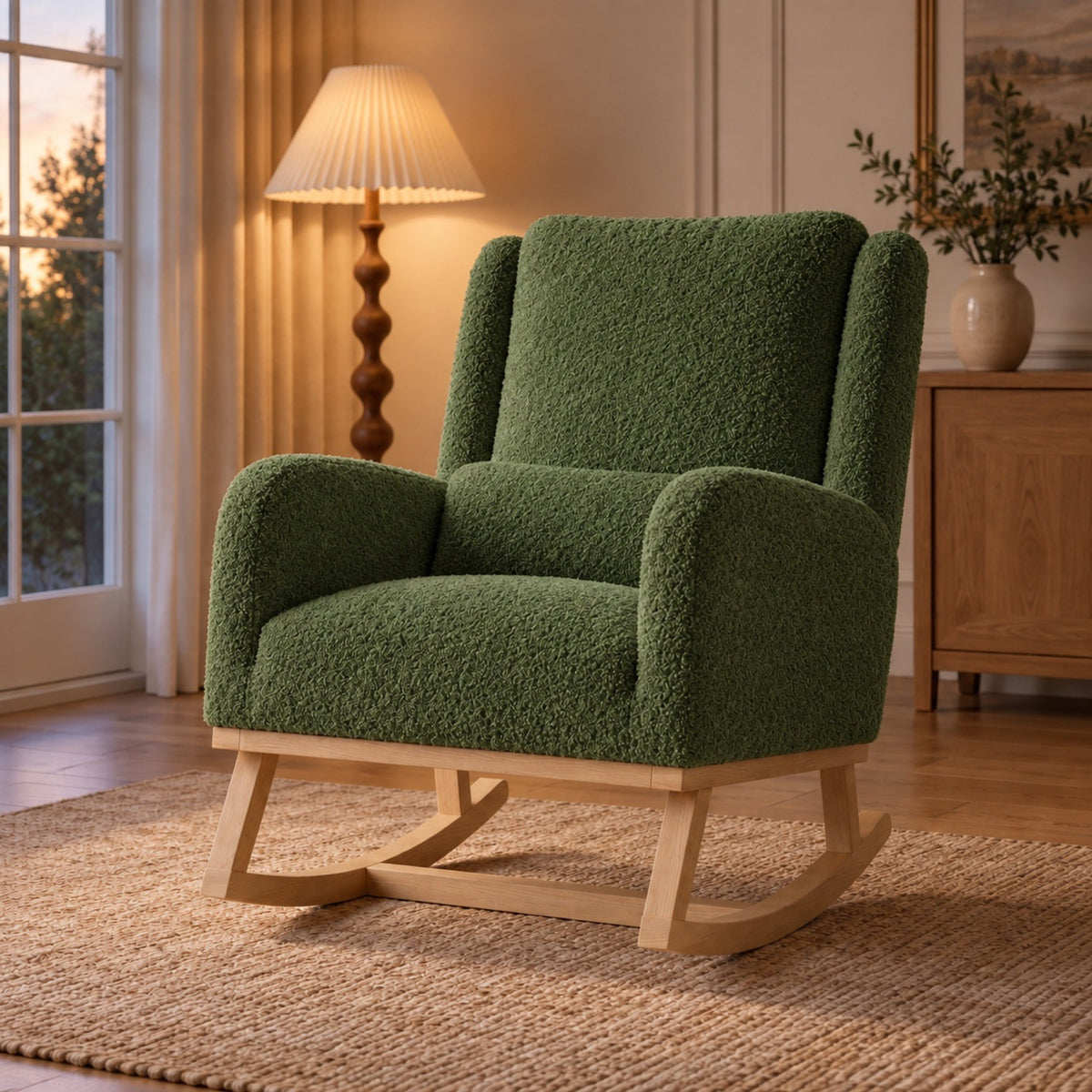 Chaise rocking chair confortable, dossier haut – coloris teddy vert