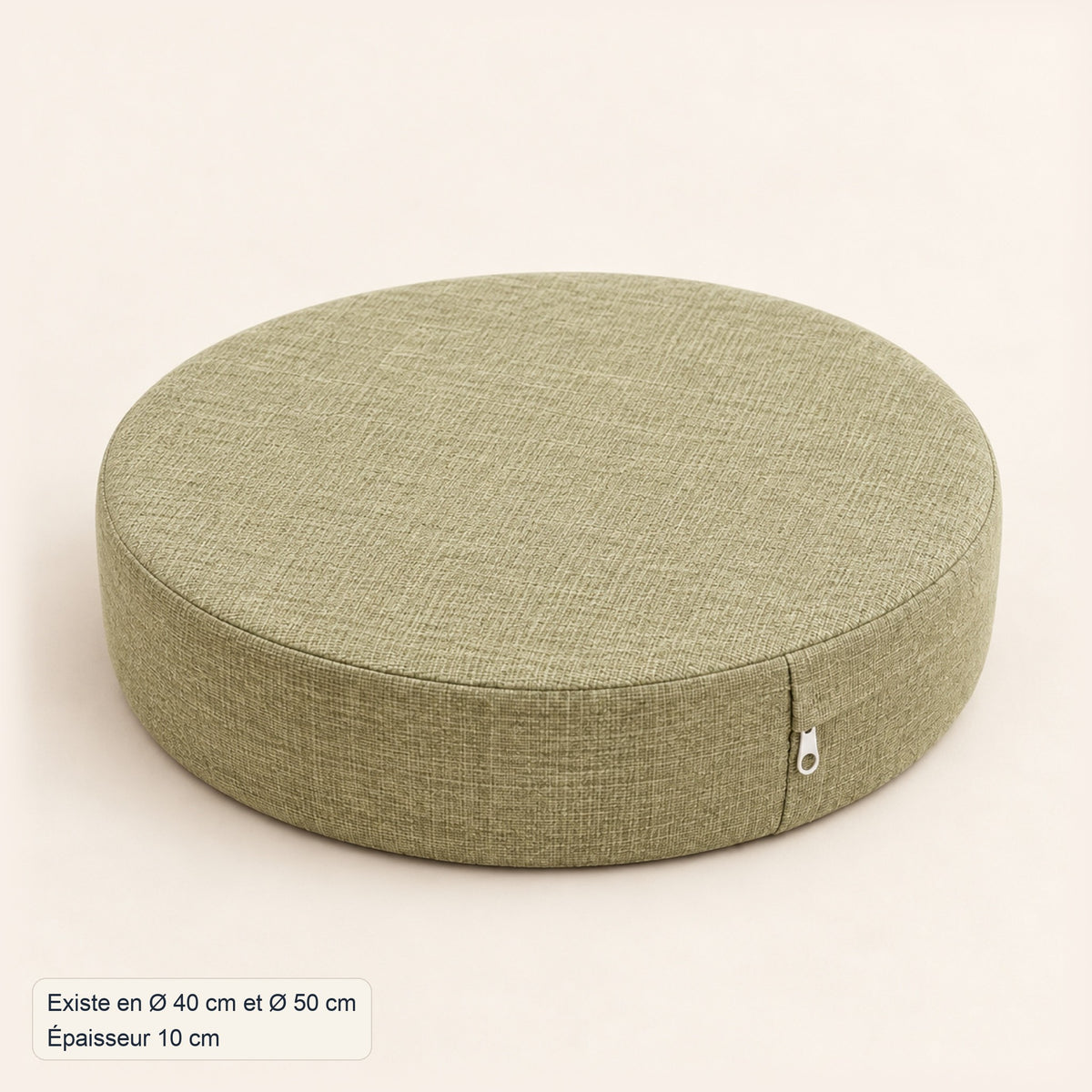 Coussin de sol rond épais aspect lin, déhoussable, dimensions, coloris Vert amande