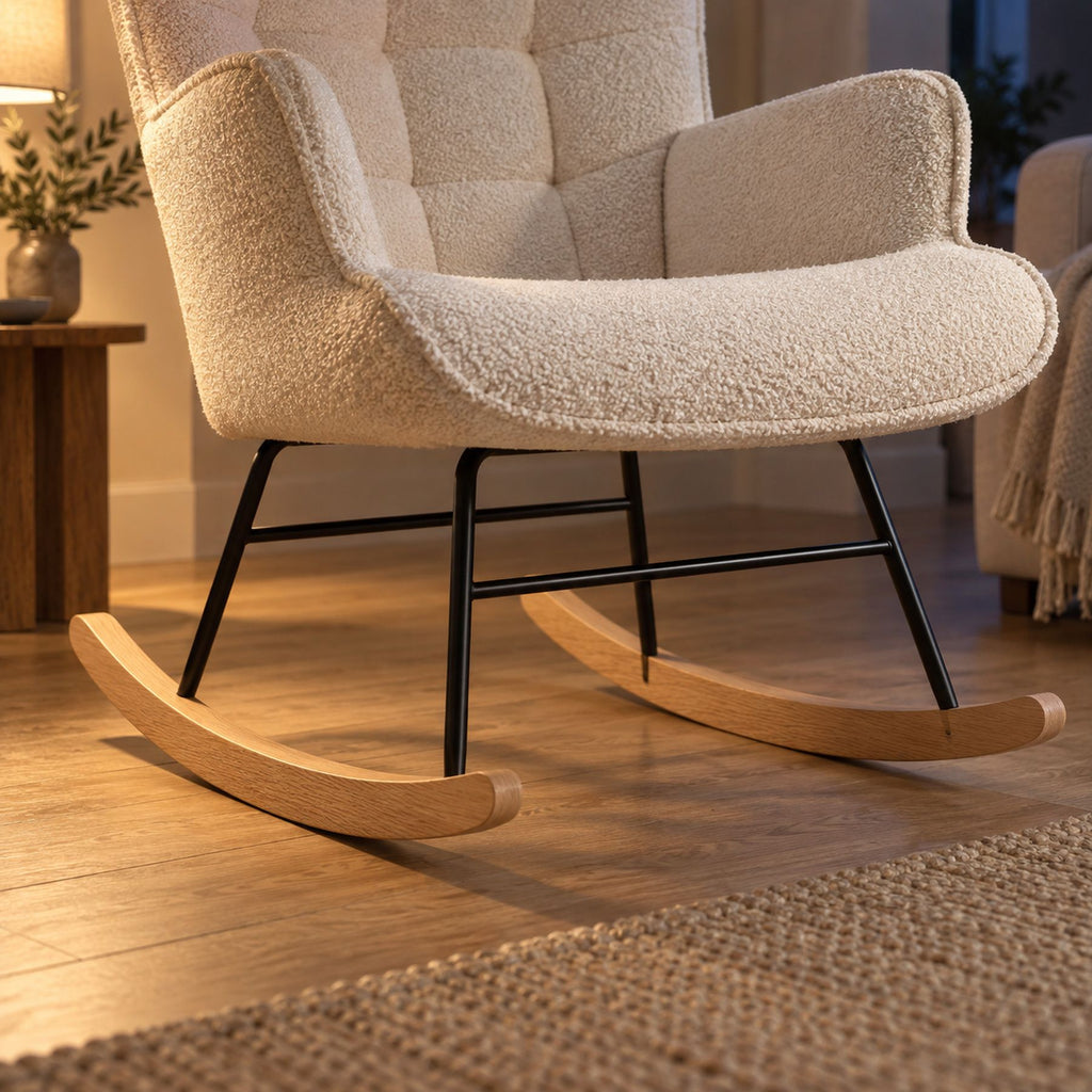 Fauteuil à bascule d'allaitement en teddy, dossier haut – détail