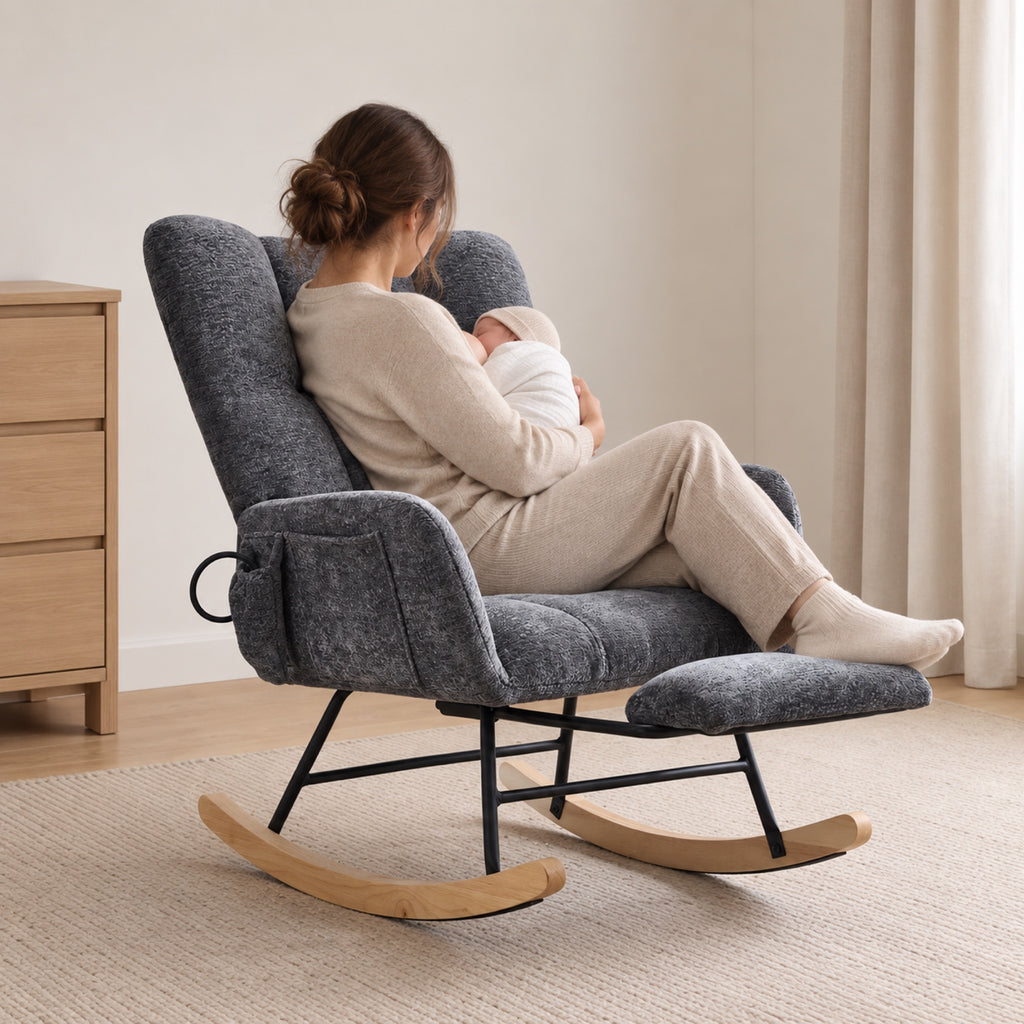 Fauteuil à bascule chenille, soutien lombaire, repose-pieds, à l'usage, coloris Gris anthracite
