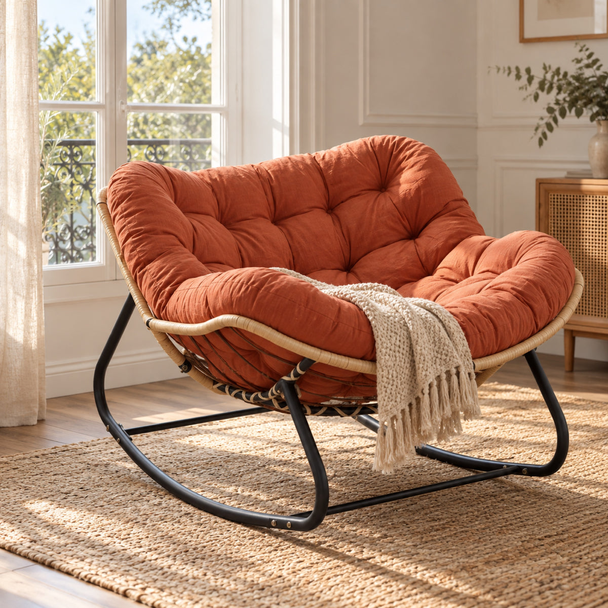 Fauteuil à bascule XXL, coussin capitonné épais, vue principale, coloris Terracotta