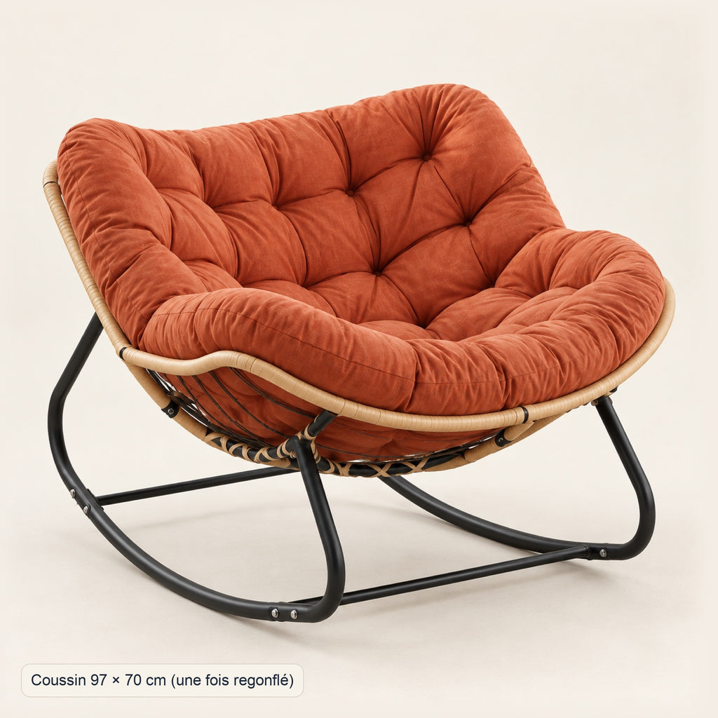 Fauteuil à bascule XXL, coussin capitonné épais, dimensions, coloris Terracotta