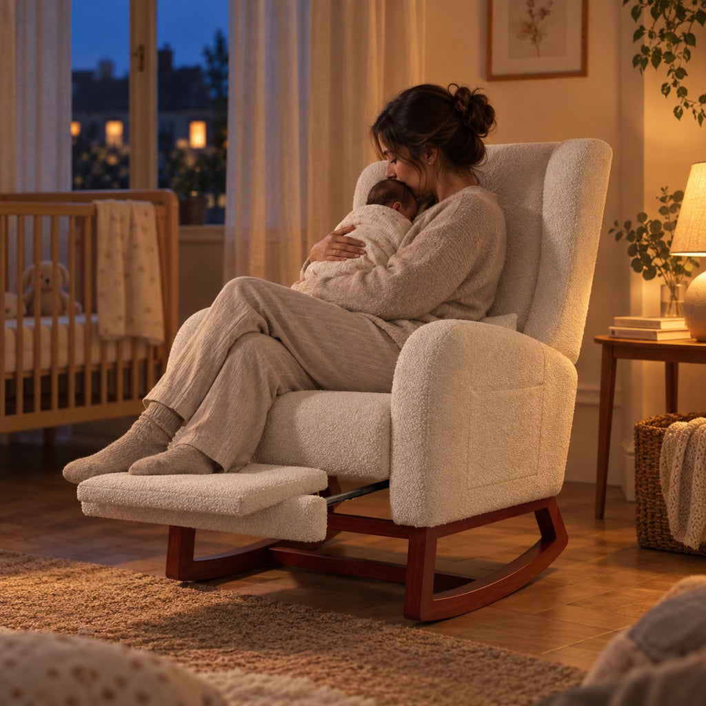 Fauteuil d'allaitement confortable, dossier haut – au calme le soir