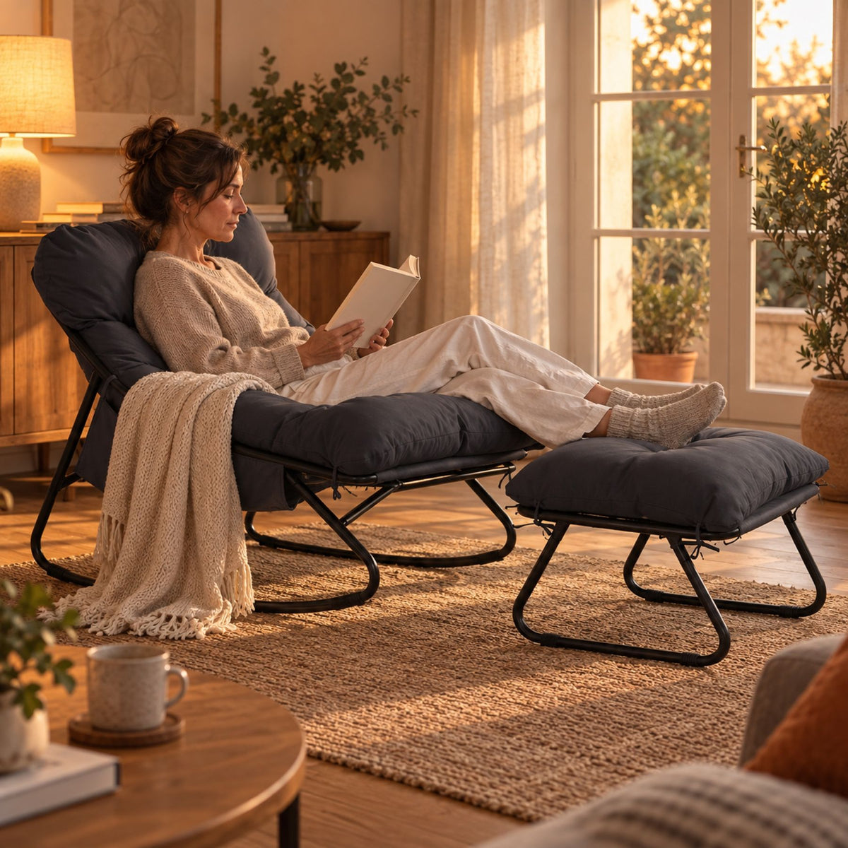 Fauteuil relax à bascule, coussin imperméable – au salon