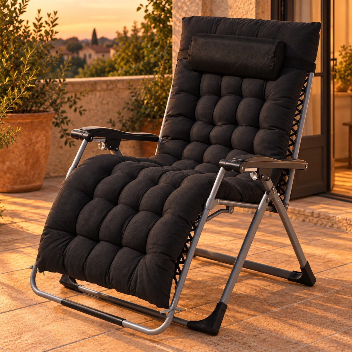 Fauteuil relax extérieur inclinable, zéro gravité – coloris noir