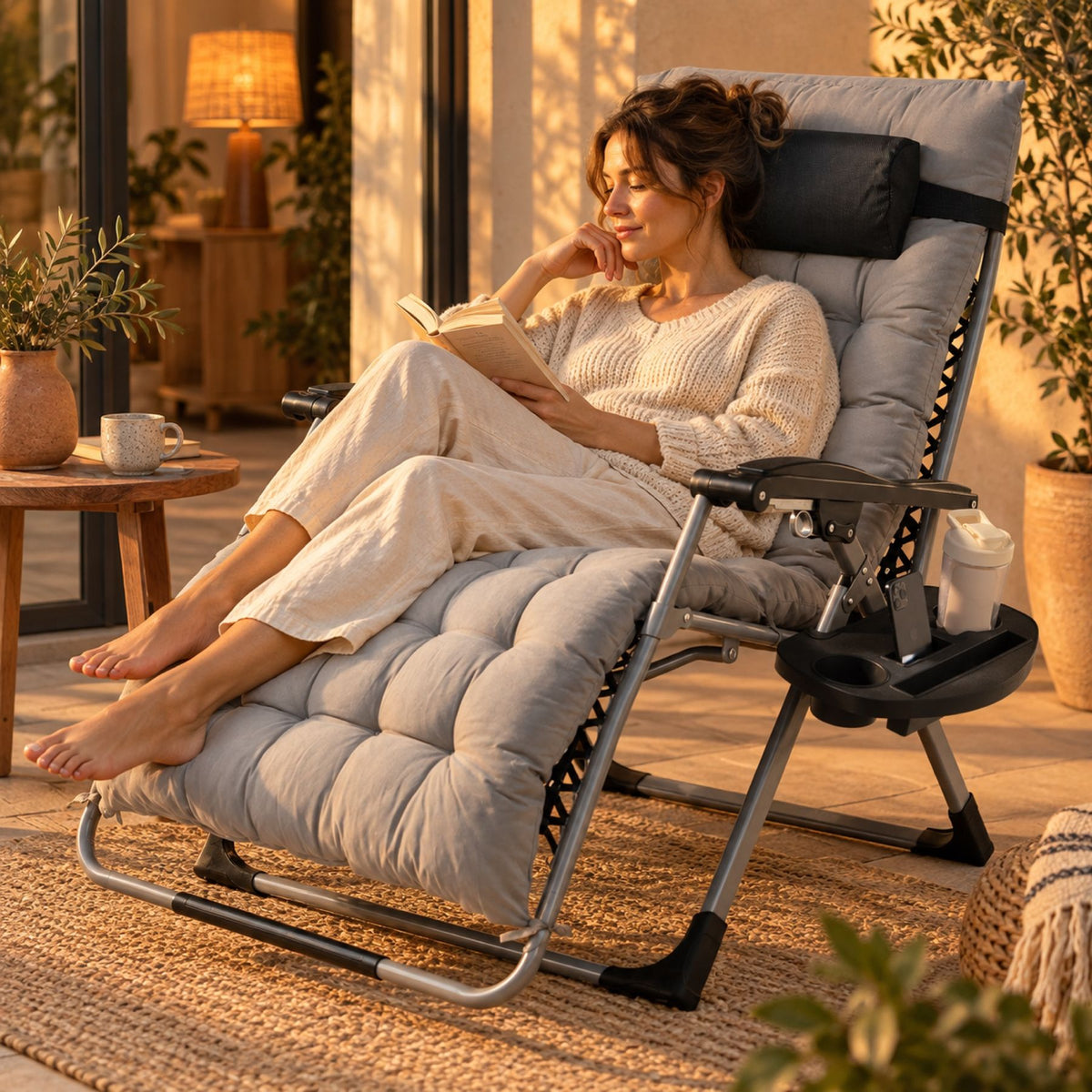 Fauteuil relax extérieur inclinable, zéro gravité – position inclinée