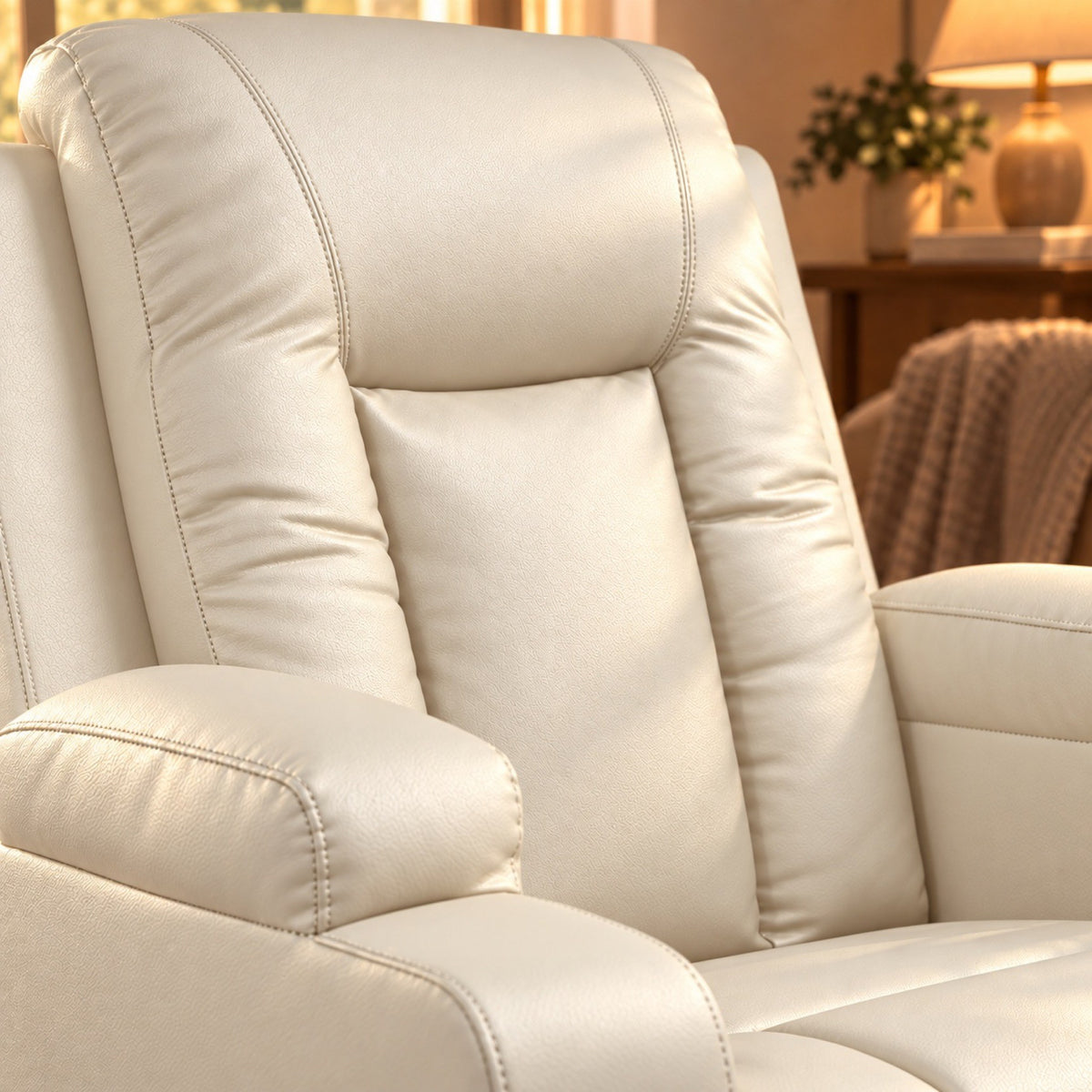 Fauteuil relax manuel similicuir, pivotant, 150 kg – détail de la matière