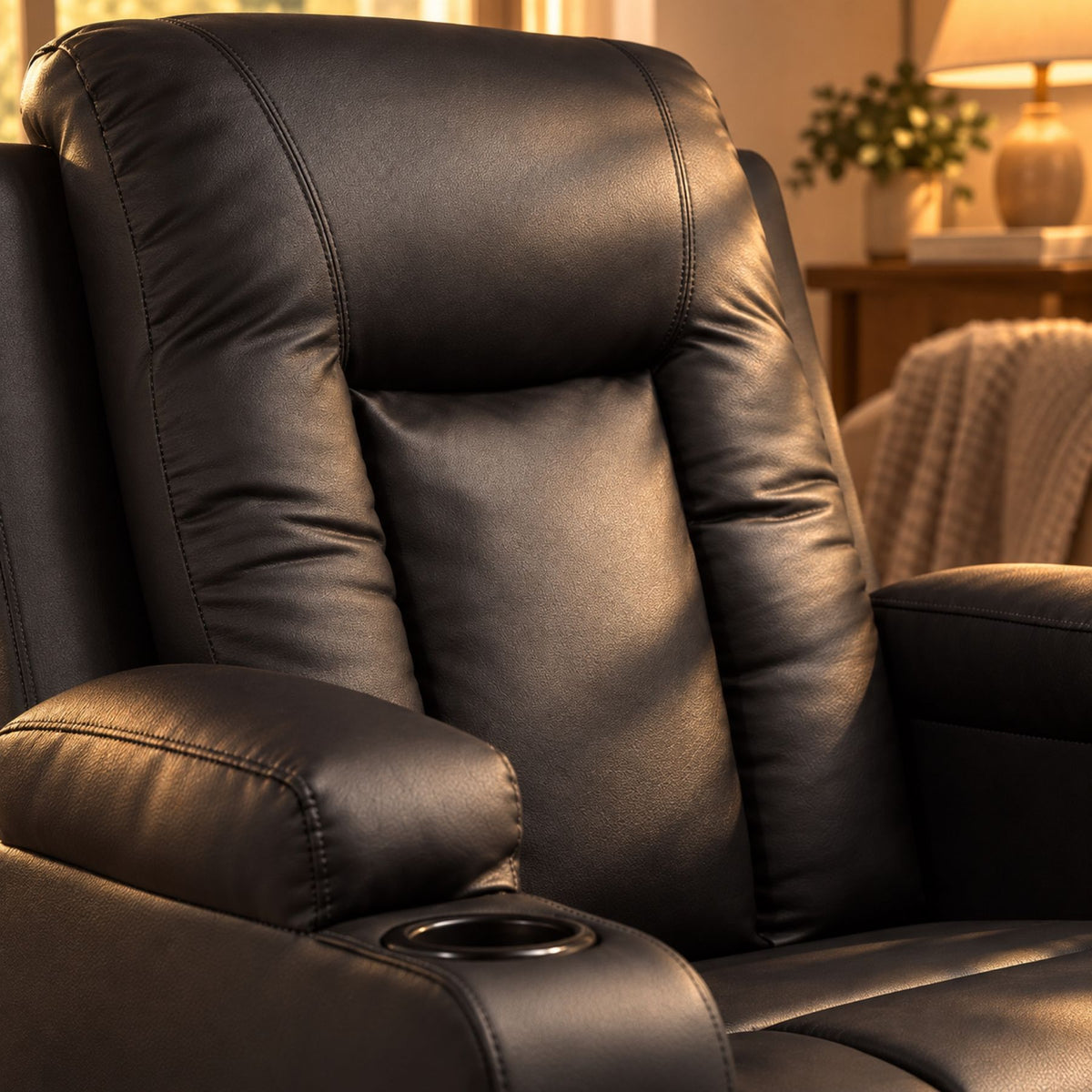 Fauteuil relax manuel similicuir, pivotant, 150 kg – détail de la matière