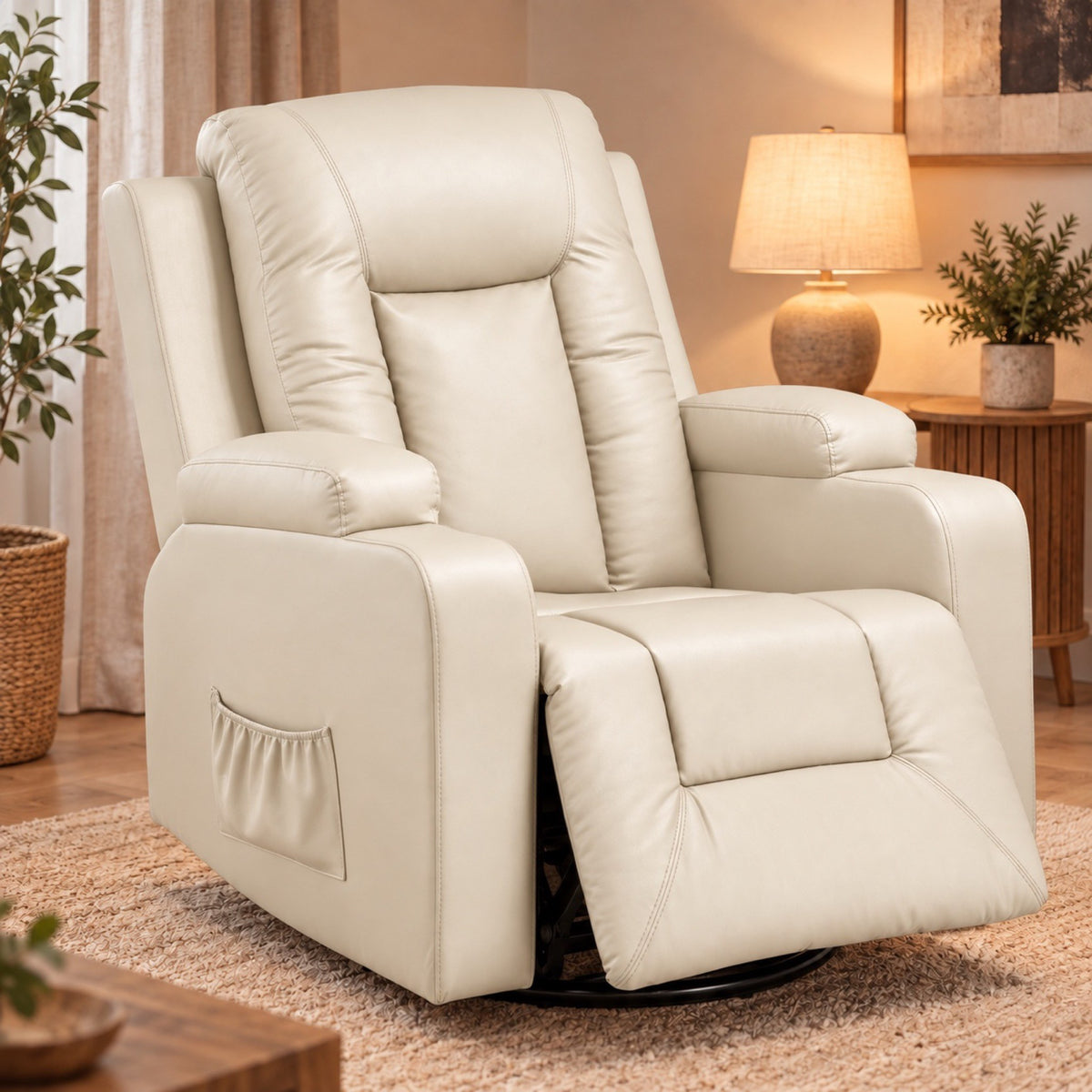Fauteuil relax manuel similicuir, pivotant, 150 kg – position inclinée