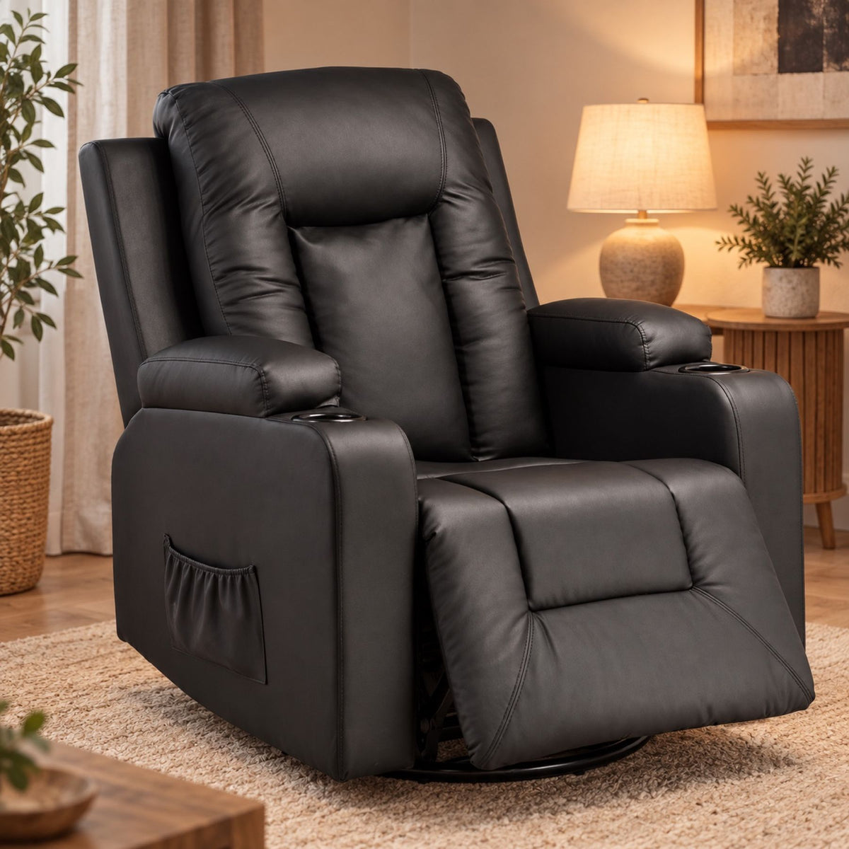 Fauteuil relax manuel similicuir, pivotant, 150 kg – position inclinée