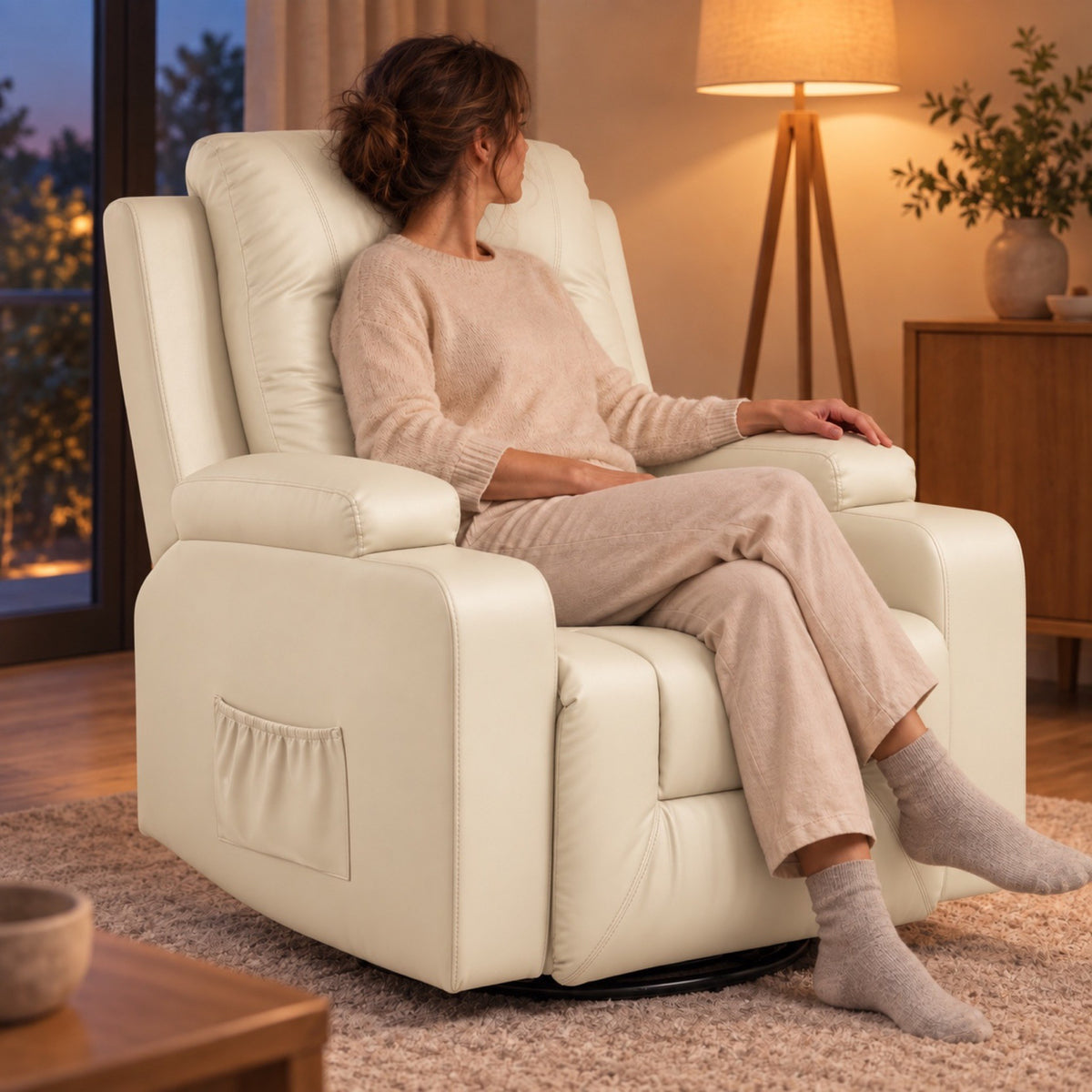 Fauteuil relax manuel similicuir, pivotant, 150 kg – au salon