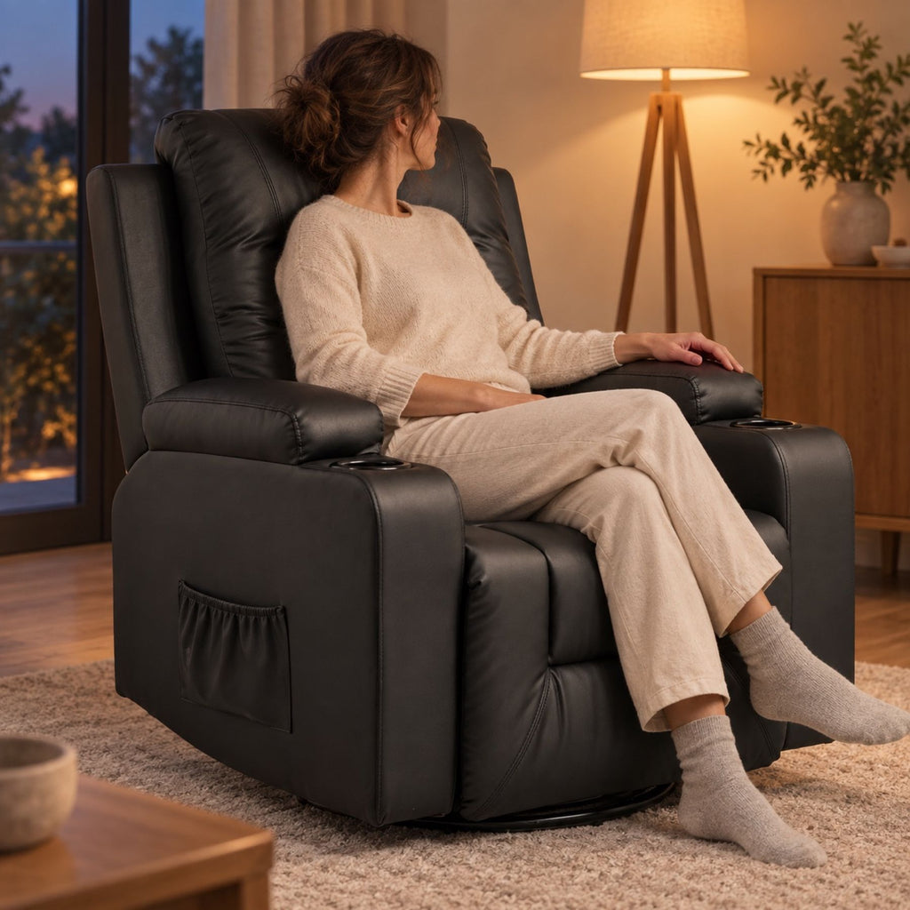 Fauteuil relax manuel similicuir, pivotant, 150 kg – au salon
