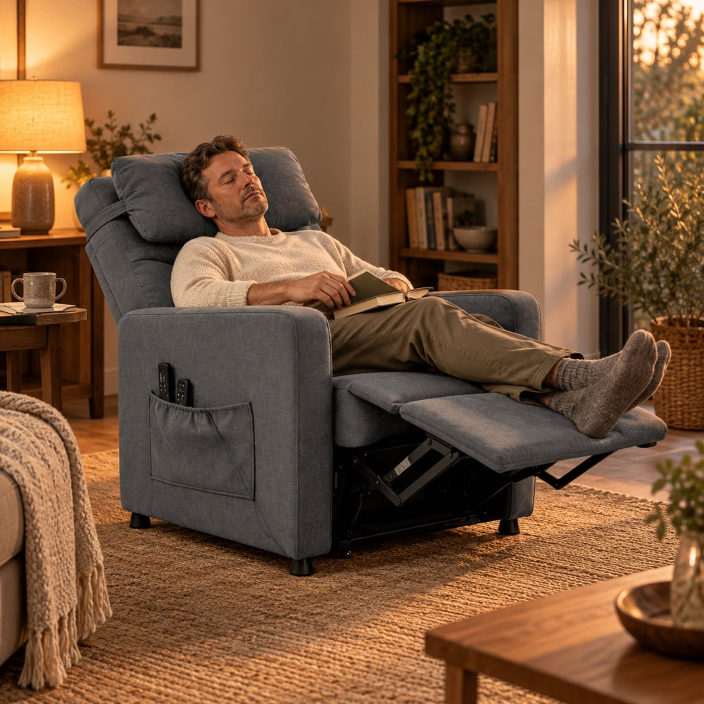 Fauteuil relax moderne inclinable, chauffage et massage – position inclinée