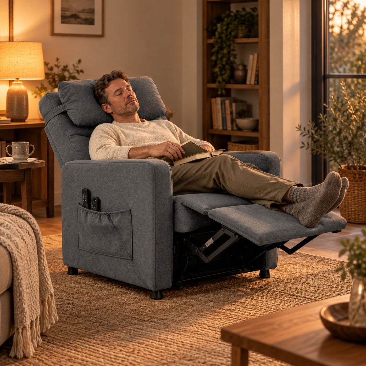 Fauteuil relax moderne inclinable, chauffage et massage – position inclinée
