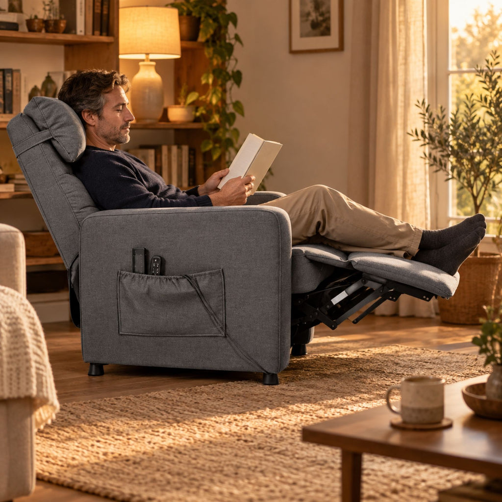 Fauteuil relax moderne inclinable, chauffage et massage – au salon