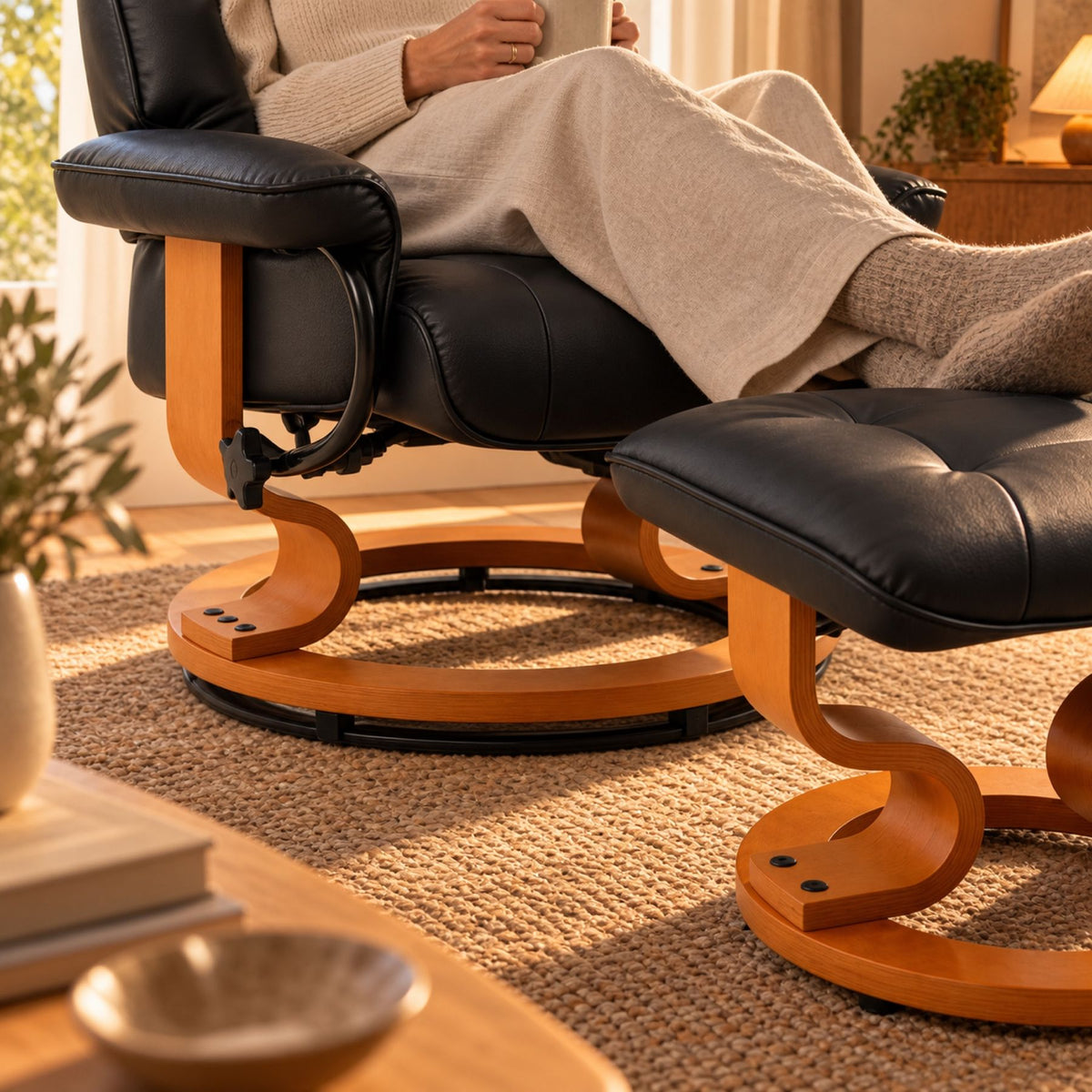 Fauteuil relax pivotant en bois, jusqu'à 150 kg – détail