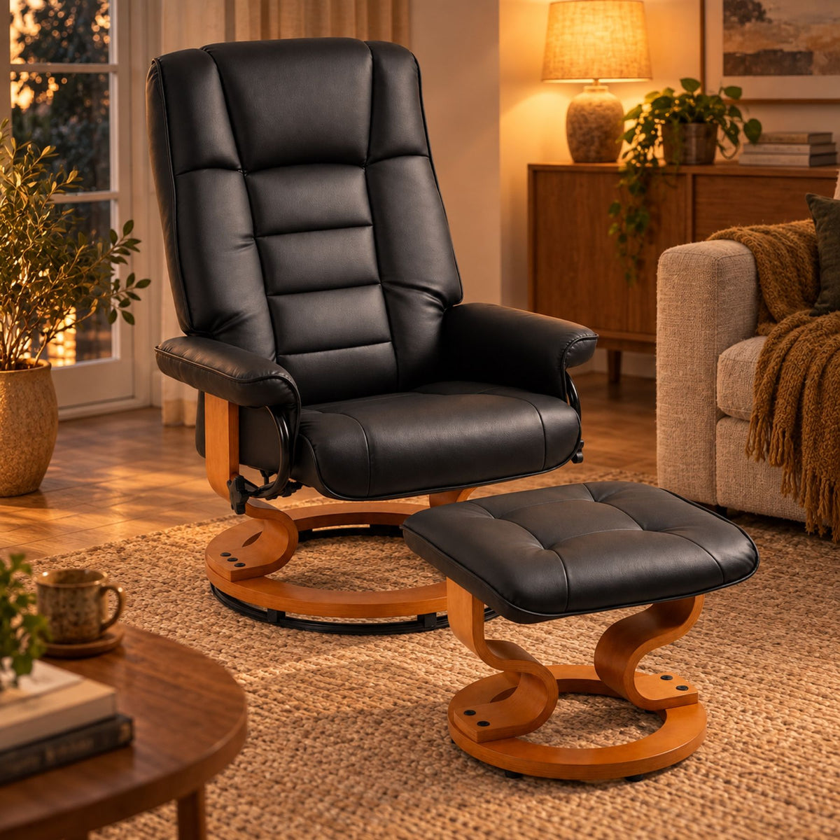 Fauteuil relax pivotant en bois, jusqu'à 150 kg – vue d'ensemble