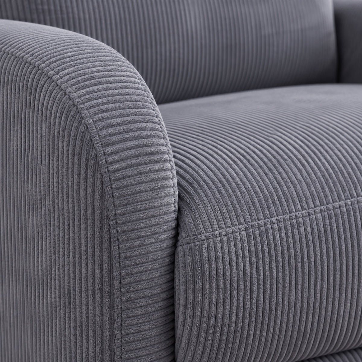 Fauteuil relax push-back en tissu côtelé, repose-pieds, gros plan sur la matière, coloris Gris ardoise