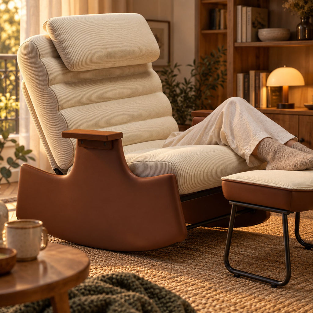 Fauteuil relax à bascule scandinave, velours côtelé – détail