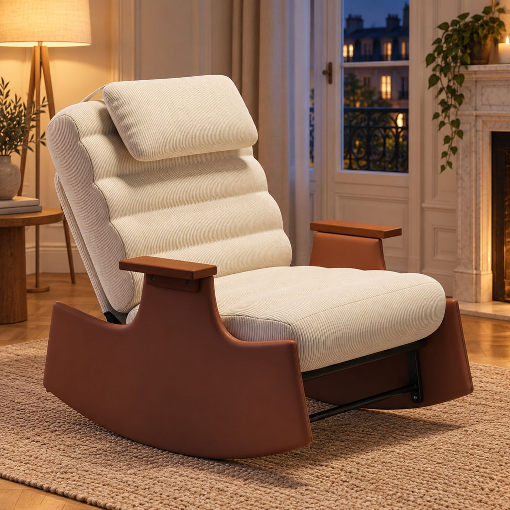 Fauteuil relax à bascule scandinave, velours côtelé – vue d'ensemble
