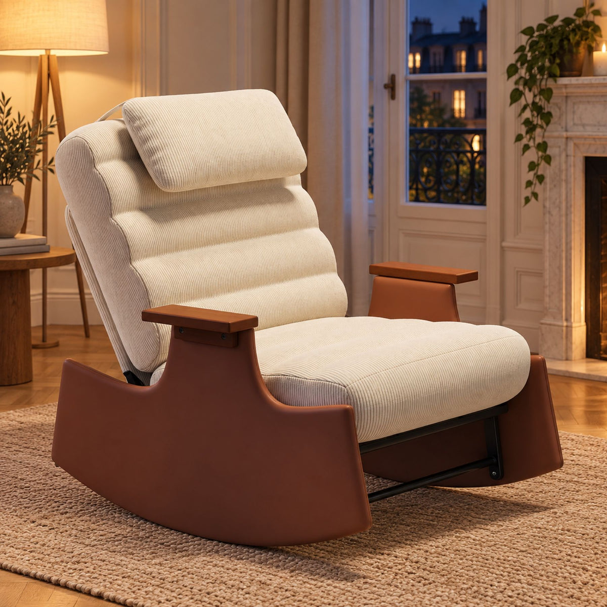 Fauteuil relax à bascule scandinave, velours côtelé – vue d'ensemble
