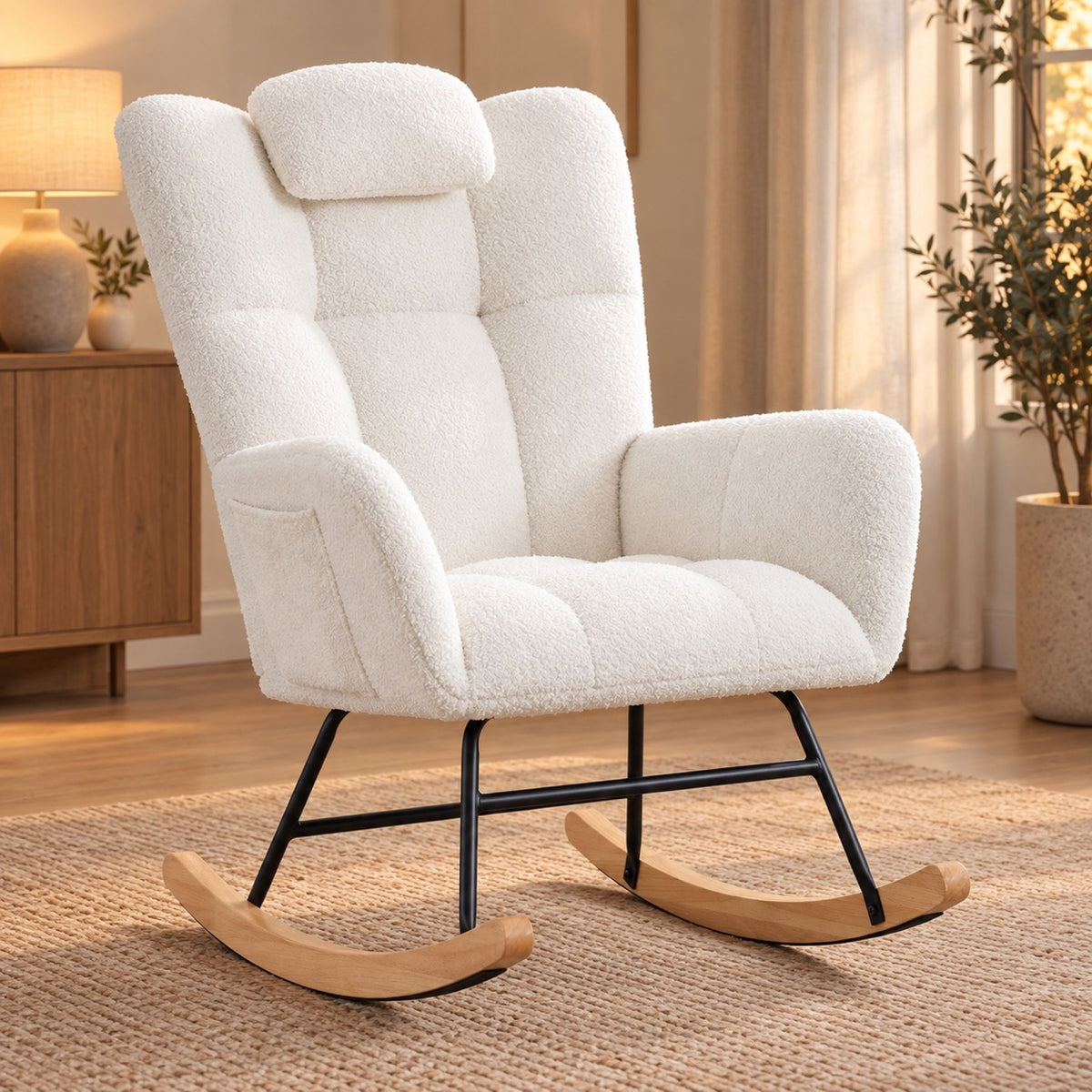 Fauteuil rocking chair teddy écru, dossier haut – vue d'ensemble