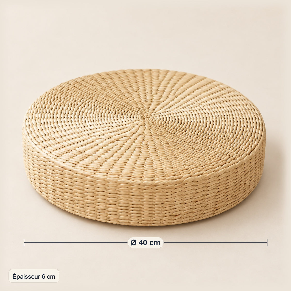 Galette de sol ronde en paille tressée, Ø 40 cm, dimensions