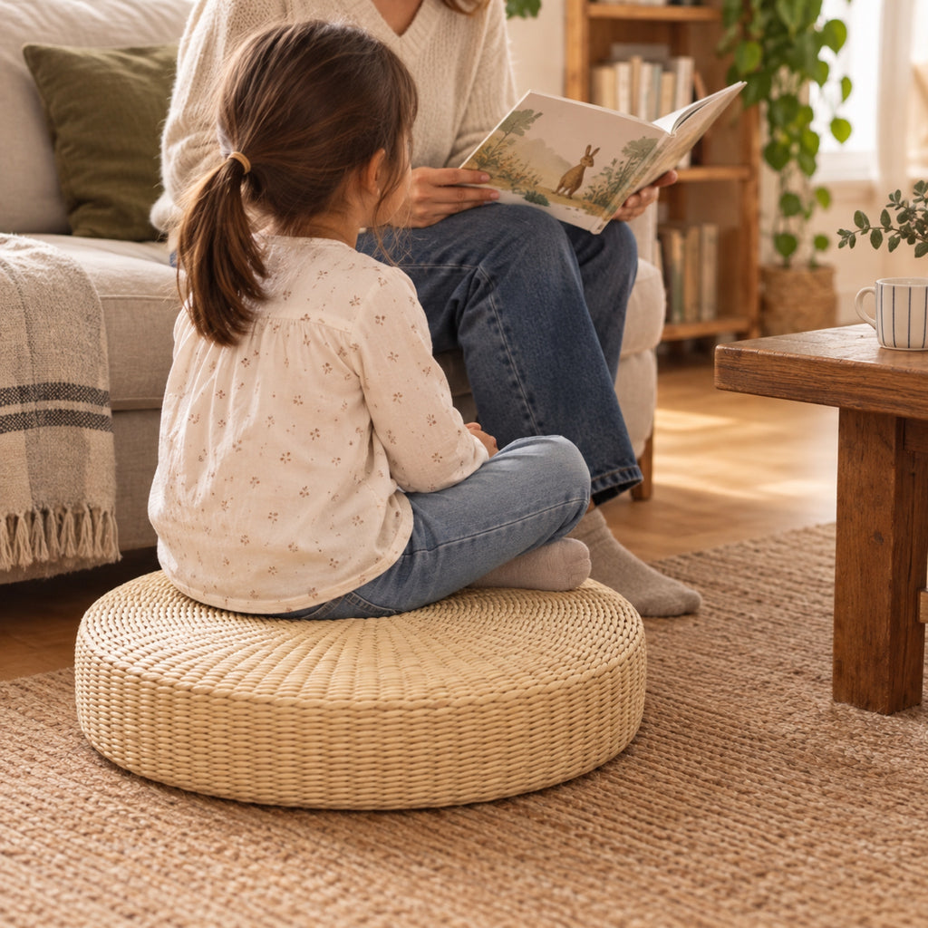 Galette de sol ronde en paille tressée, Ø 40 cm, à l'usage
