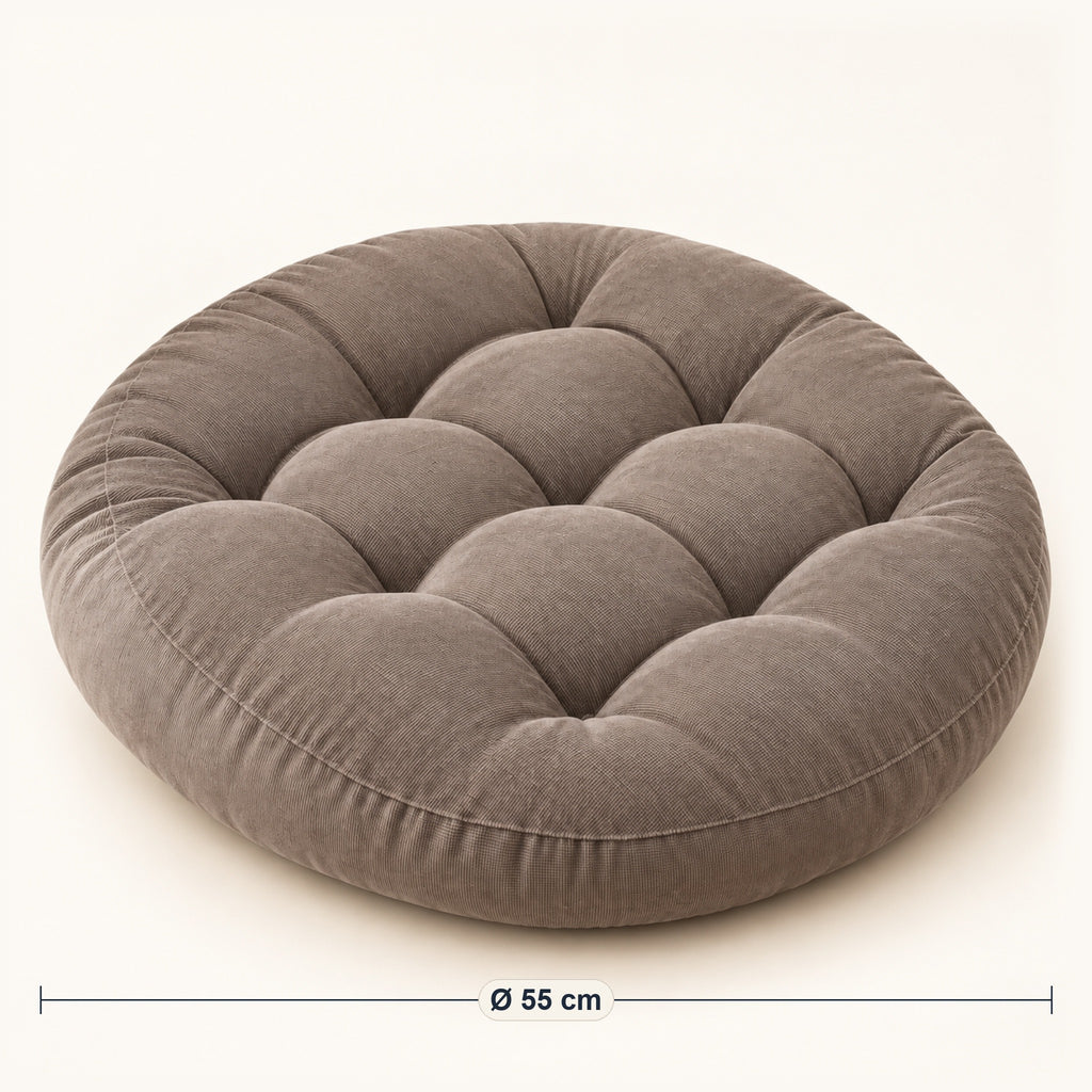 Grand coussin de sol rond en velours côtelé, Ø 55 cm, dimensions, coloris Gris taupe