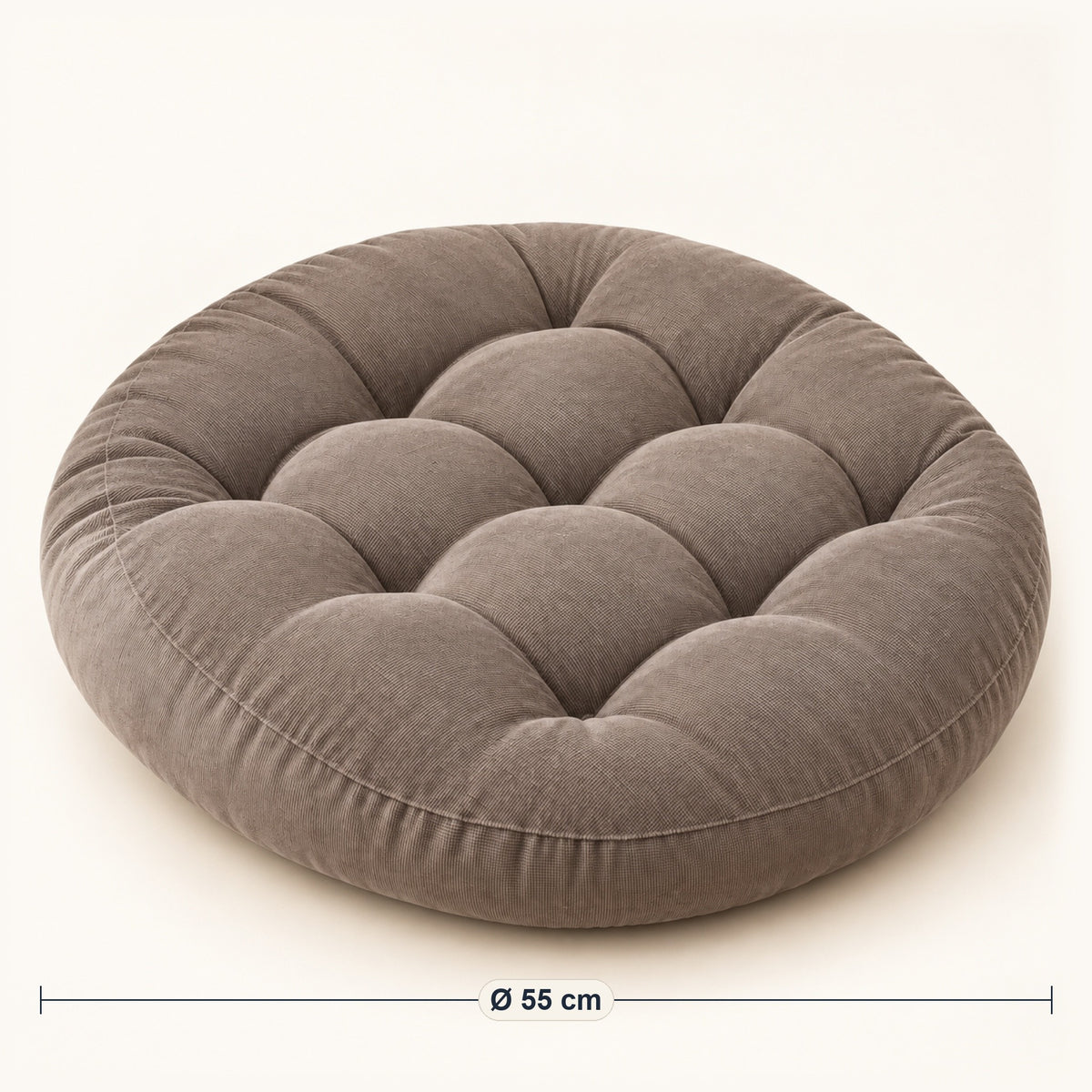 Grand coussin de sol rond en velours côtelé, Ø 55 cm, dimensions, coloris Gris taupe