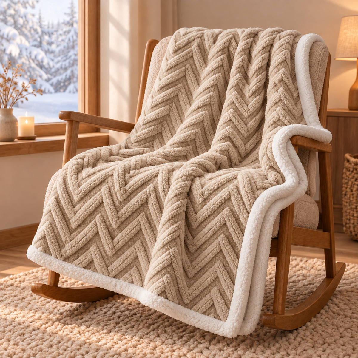 Plaid polaire torsadé doublé sherpa, coloris Sable