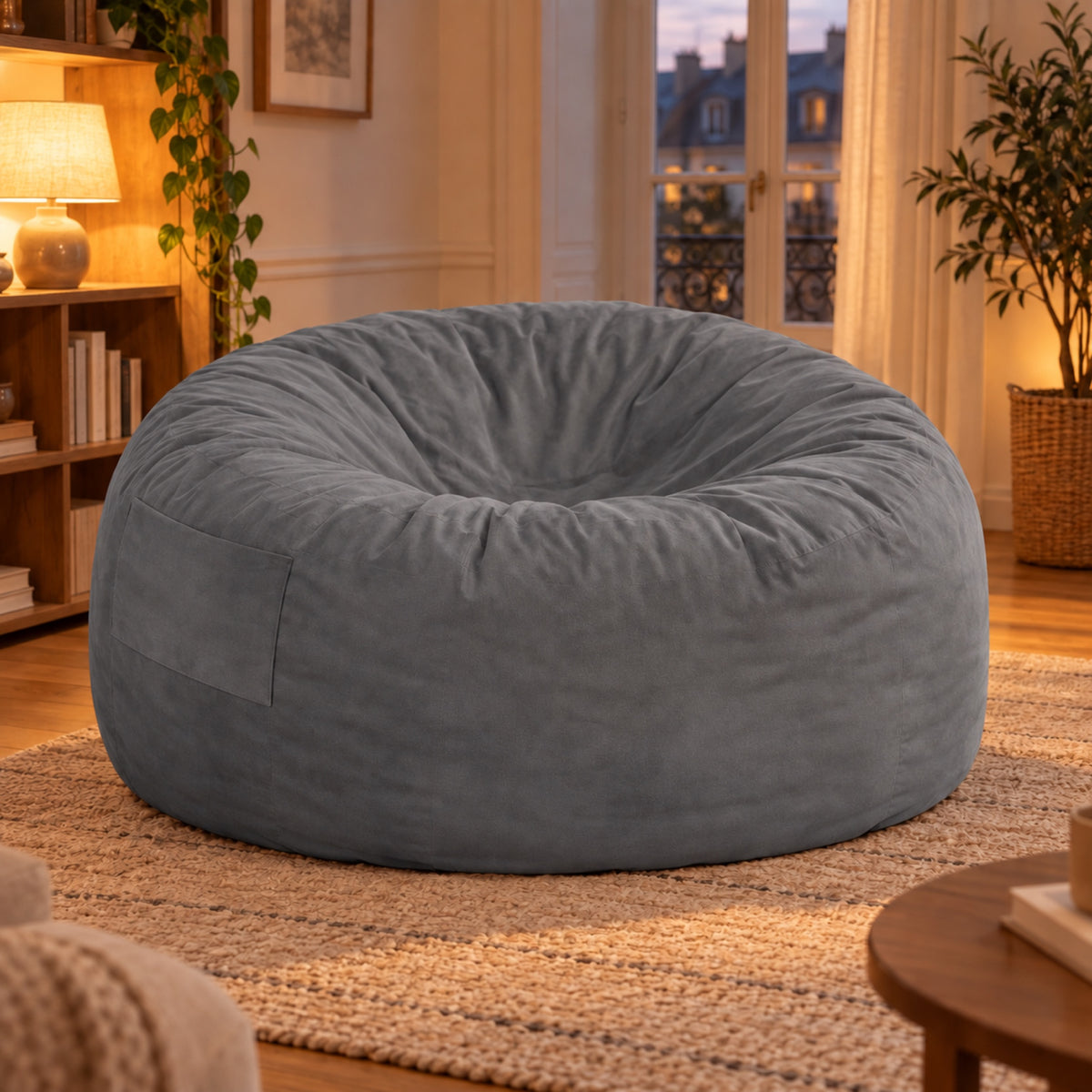 Pouf géant convertible en lit, velours déhoussable, coloris Gris