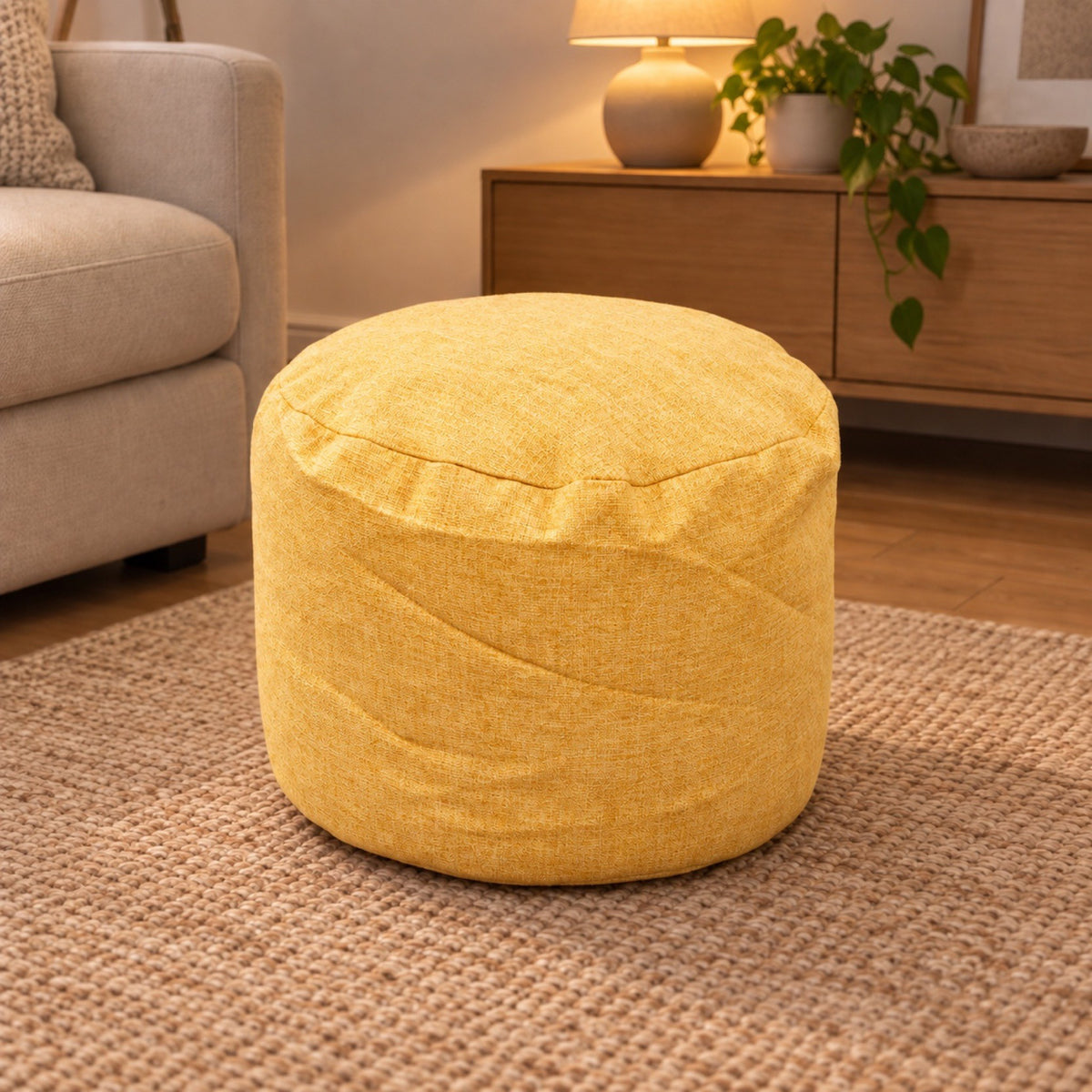 Repose-pieds rond en coton et lin, housse lavable – coloris jaune