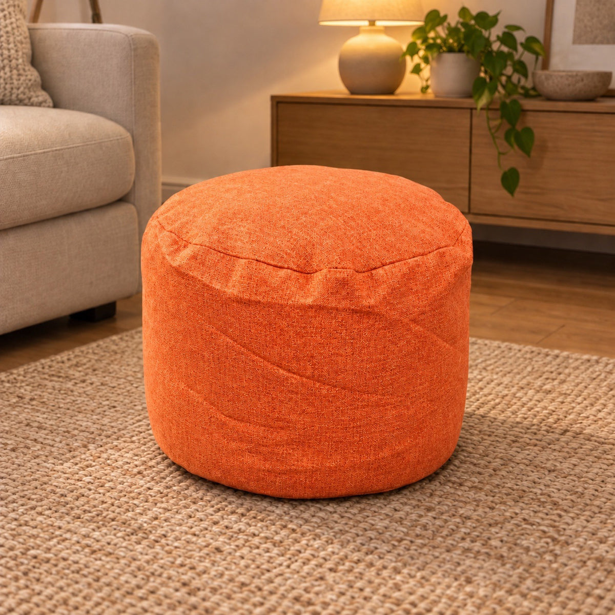 Repose-pieds rond en coton et lin, housse lavable – coloris orange