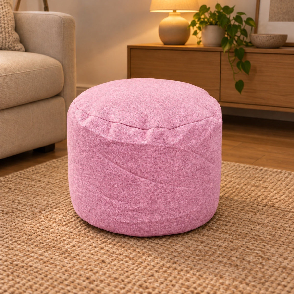 Repose-pieds rond en coton et lin, housse lavable – coloris rose cerise