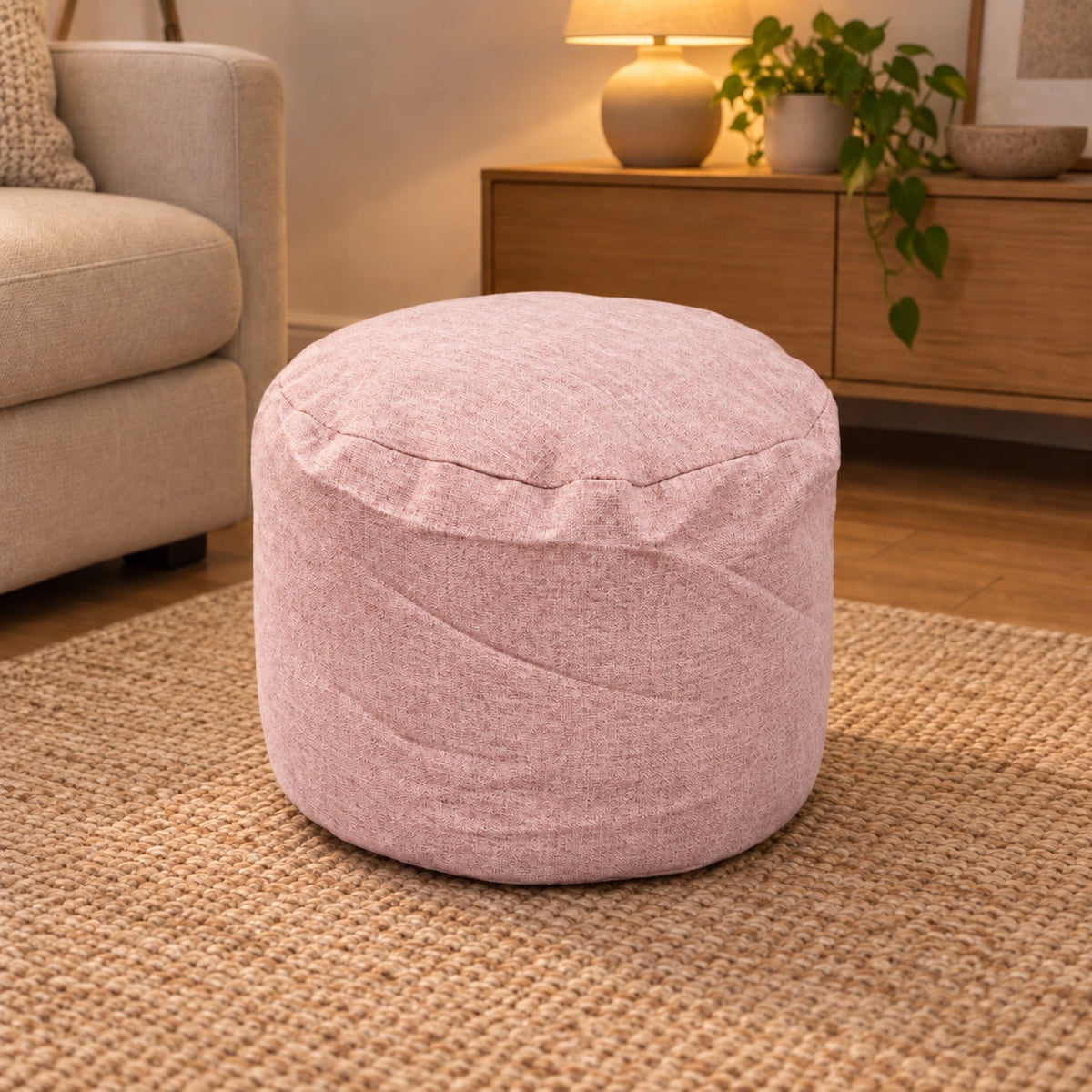 Repose-pieds rond en coton et lin, housse lavable – coloris rose clair