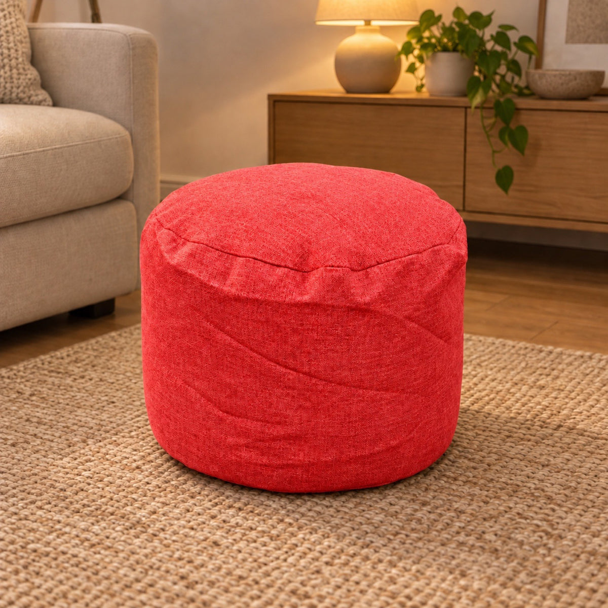 Repose-pieds rond en coton et lin, housse lavable – coloris rouge