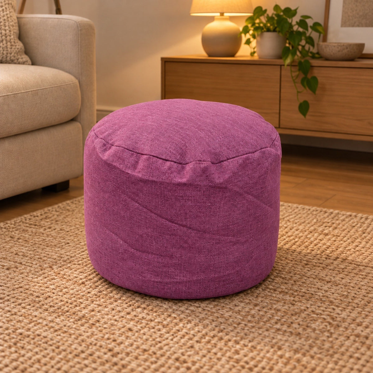 Repose-pieds rond en coton et lin, housse lavable – coloris violet