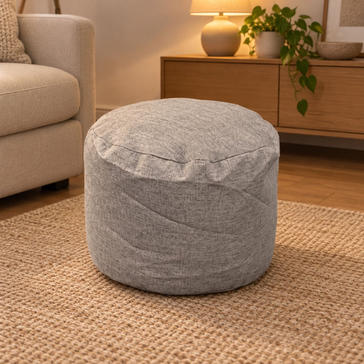 Repose-pieds rond en coton et lin, housse lavable – vue d'ensemble