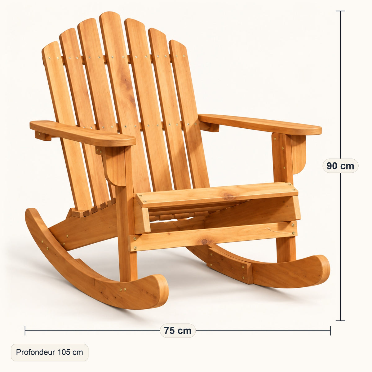 Rocking chair Adirondack en acacia massif, dimensions