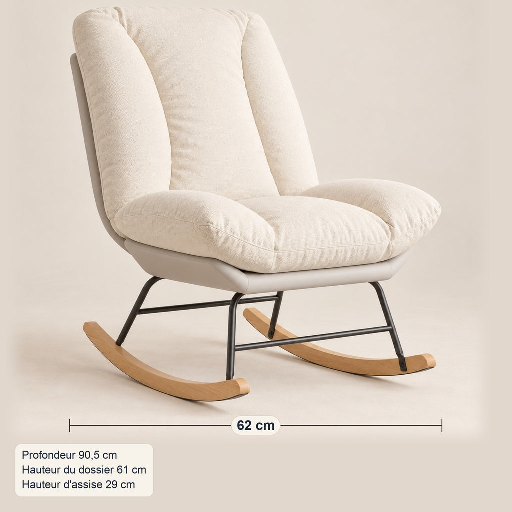Rocking chair lounge effet lin, dossier réglable, dimensions