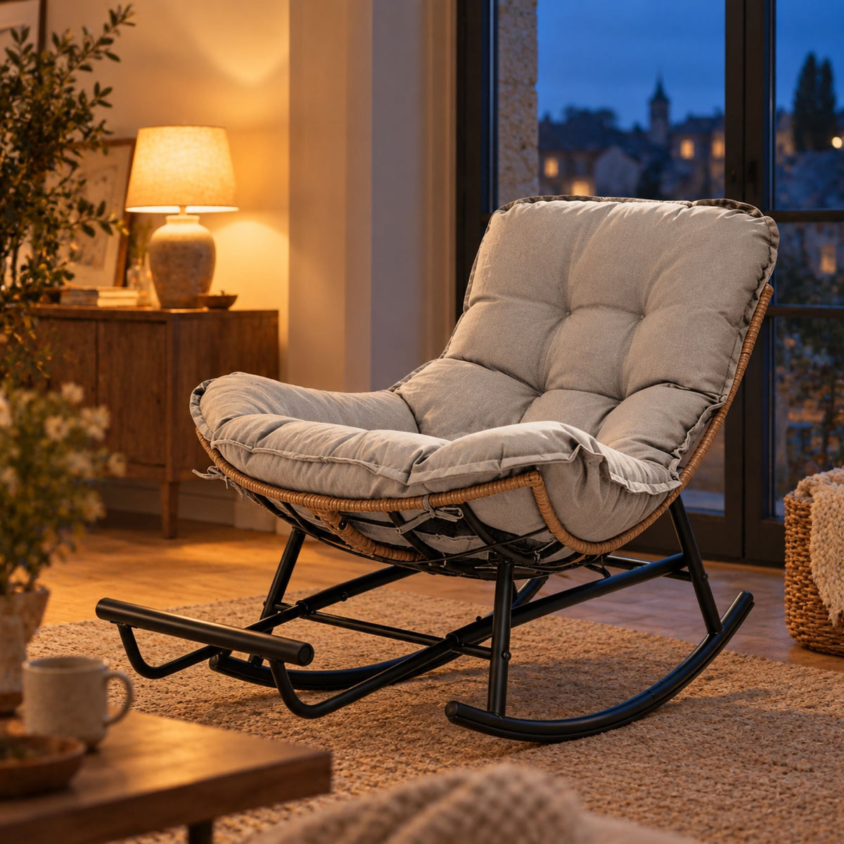 Rocking chair moderne inclinable, avec repose-pieds – en fin de journée