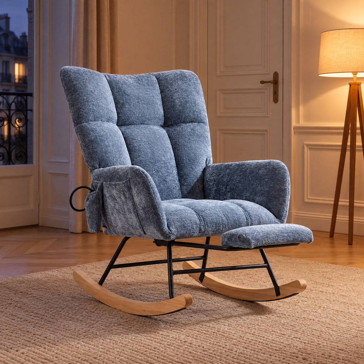 Siège à bascule rembourré, chenille scandinave – vue d'ensemble