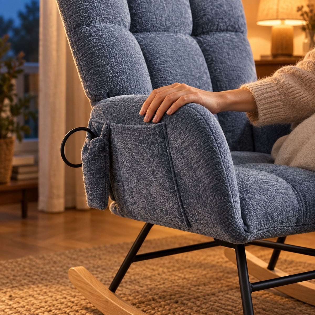 Siège à bascule rembourré, chenille scandinave – détail de la matière