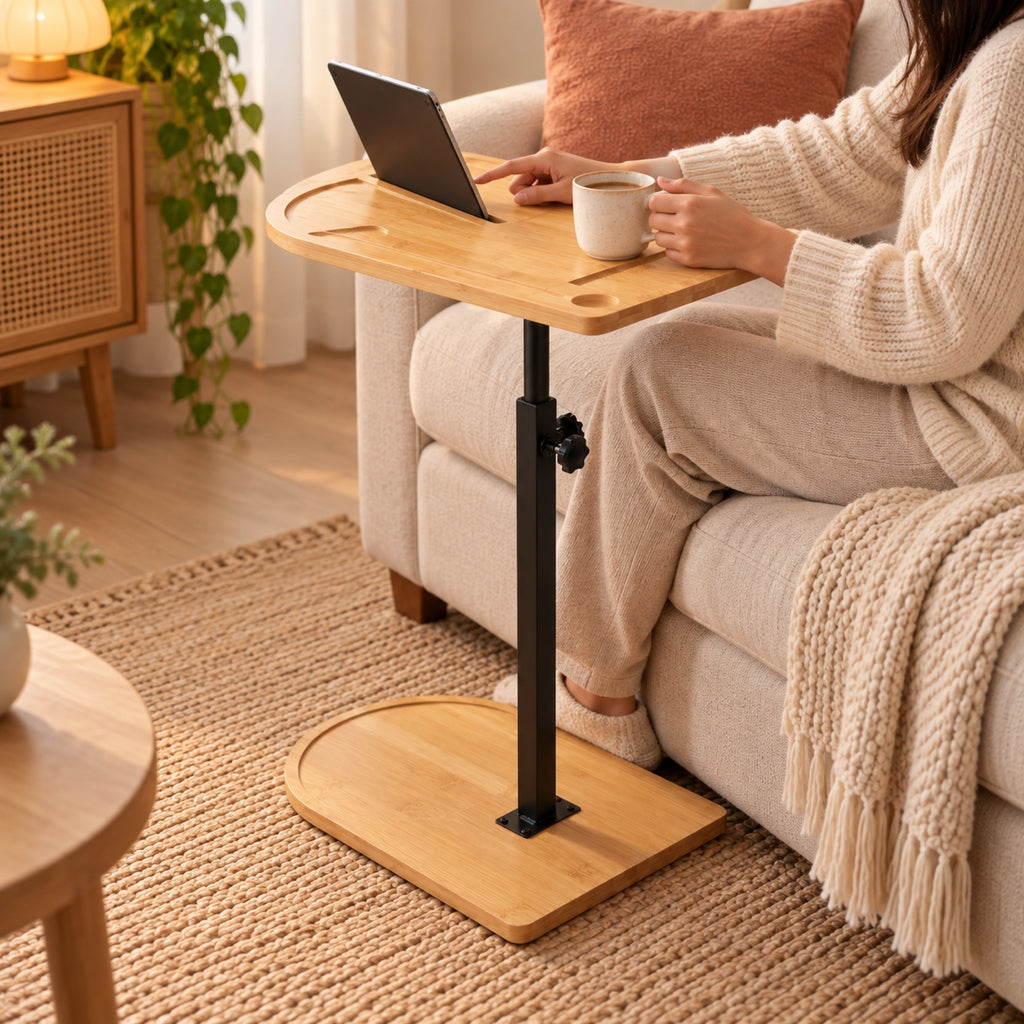 Table d'appoint en bambou, hauteur réglable et pivotante, à l'usage